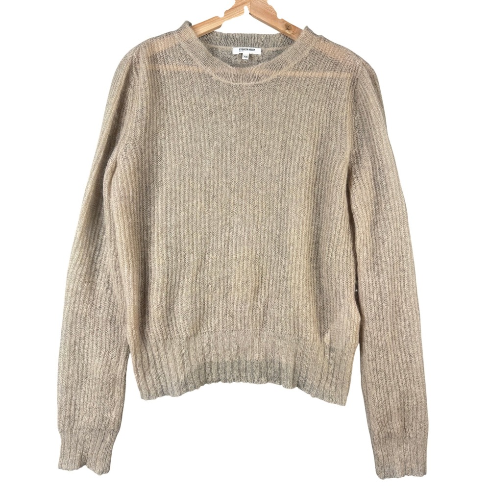 Etiqueta Negra Mohair Wool Blend Sheer Ribbed Knit Sweater Beige XS Uruguay